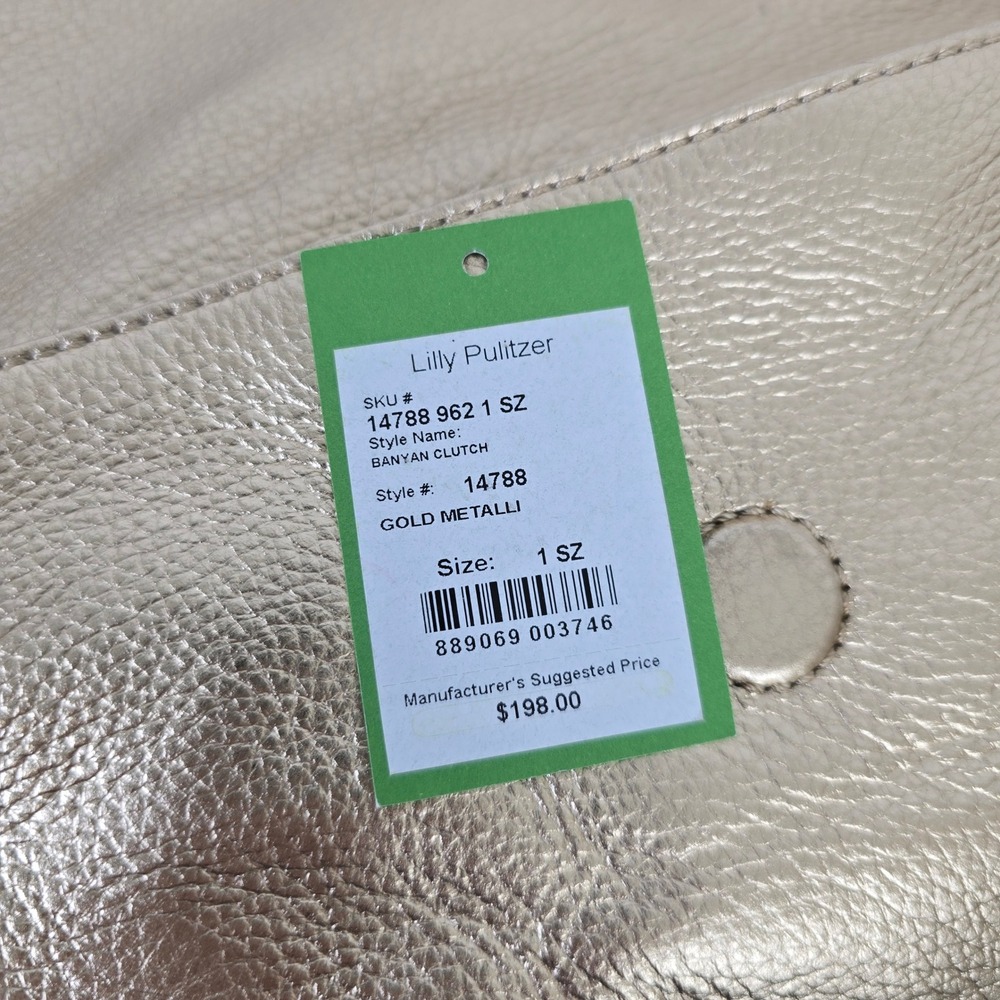 Lilly Pulitzer Banyan Clutch Gold Metallic Leather Bamboo Tassel Bag 14788 NEW - Picture 7 of 8
